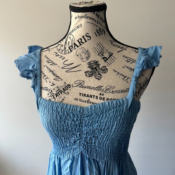 Blue Smocked Off-Shoulder Maxi Dress with Ruffle Straps – Size S - Picture 2 of 4